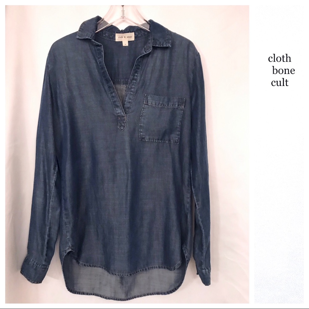 CLOTH & STONE Soft Thin Denim Long Sleeve TunicTOP